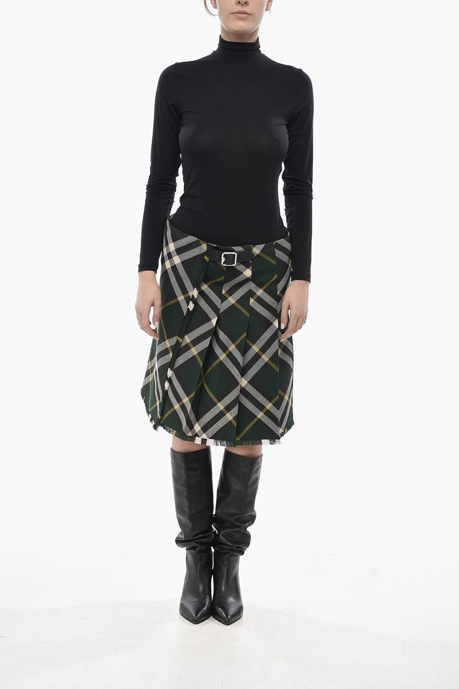 Burberry 2850~Wool Trapeze Skirt with Tartan Pattern, view 2