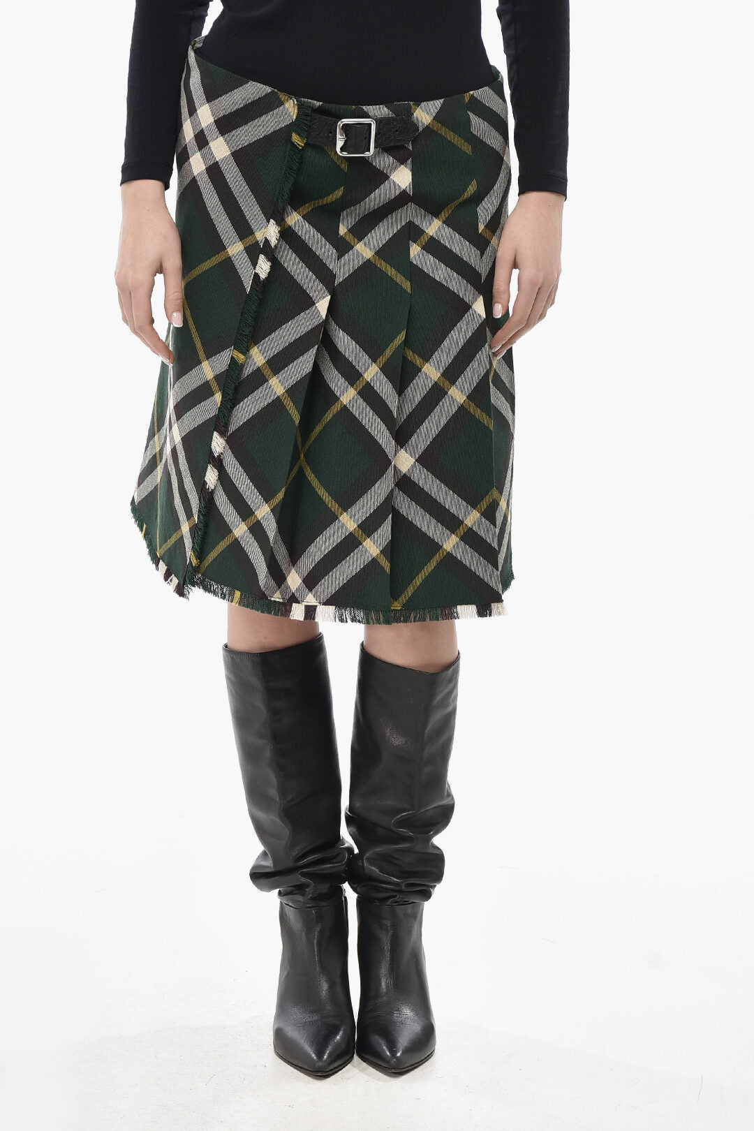 Burberry 2850~Wool Trapeze Skirt with Tartan Pattern