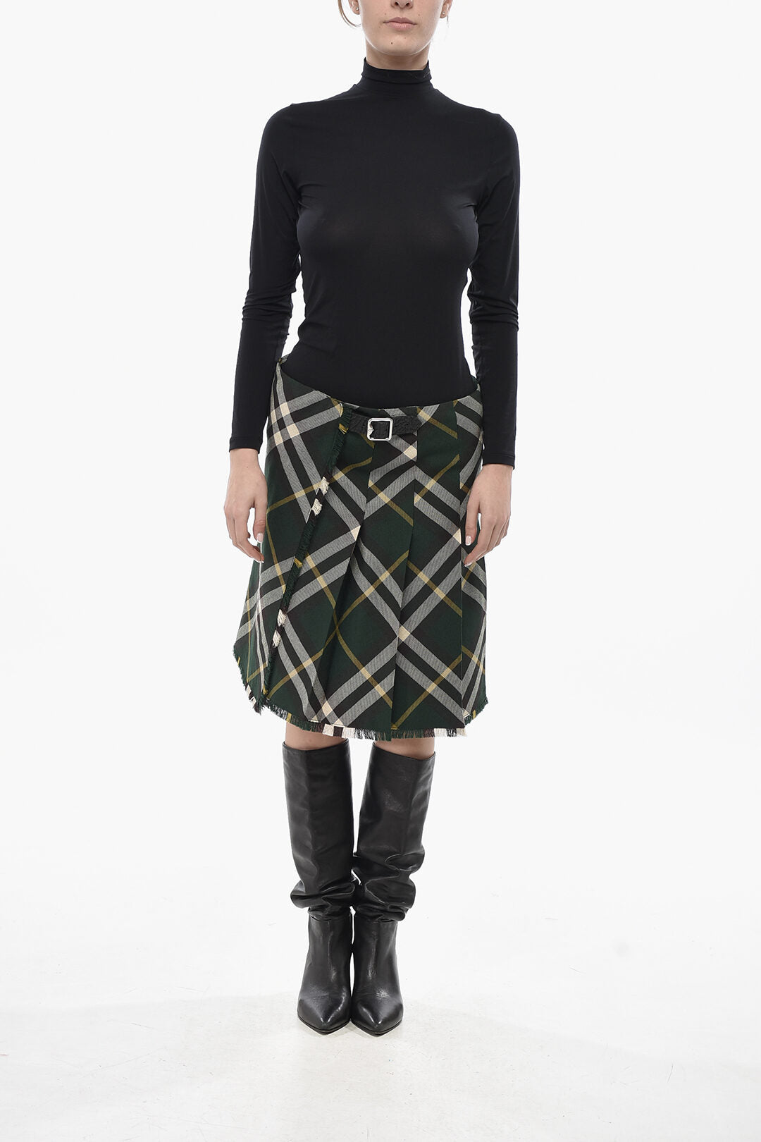 Burberry 2850~Wool Trapeze Skirt with Tartan Pattern, view 2