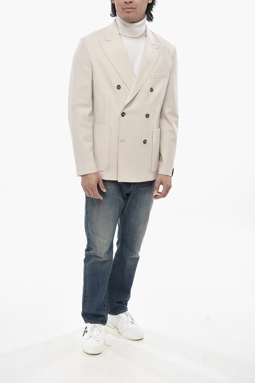 Paolo Pecora 2405~Double-Breasted Wool-Blend Blazer with Patch Pockets, view 2