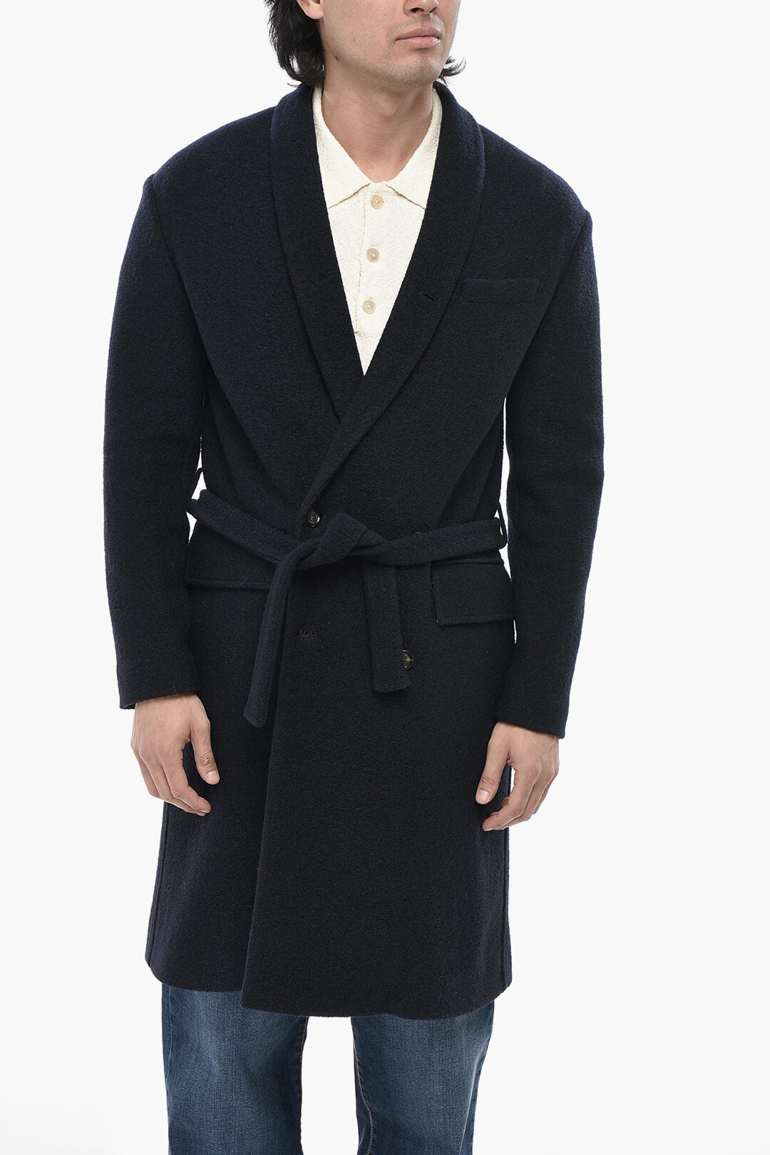 Paolo Pecora 2405~Virgin Wool Coat With Shawl Lapel And Belt