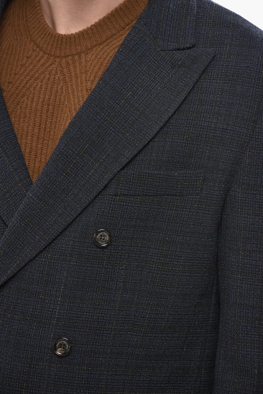 Paolo Pecora 2405~Wool-Blend Double-Breasted Blazer with Check Pattern, view 3