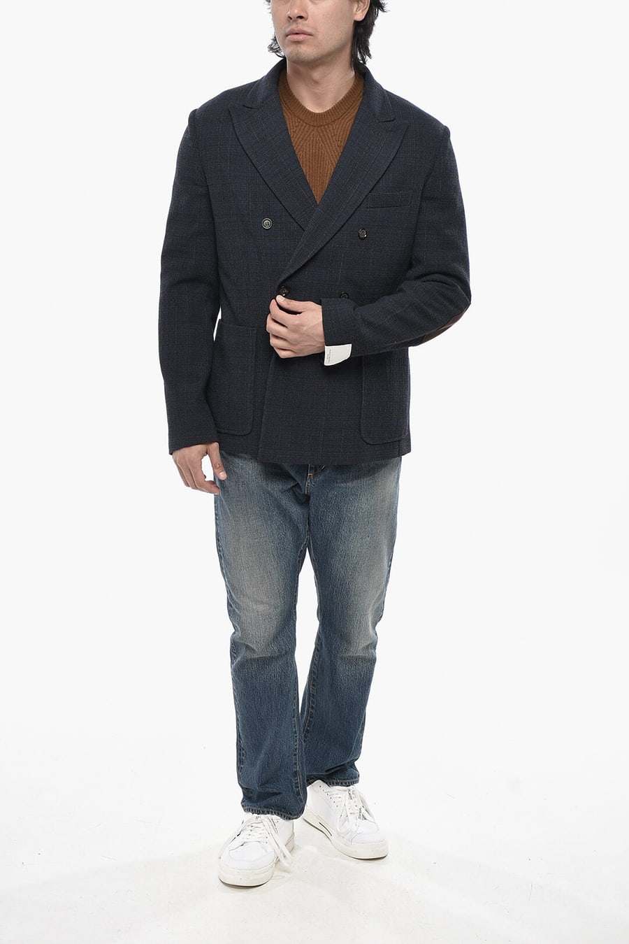 Paolo Pecora 2405~Wool-Blend Double-Breasted Blazer with Check Pattern, view 4