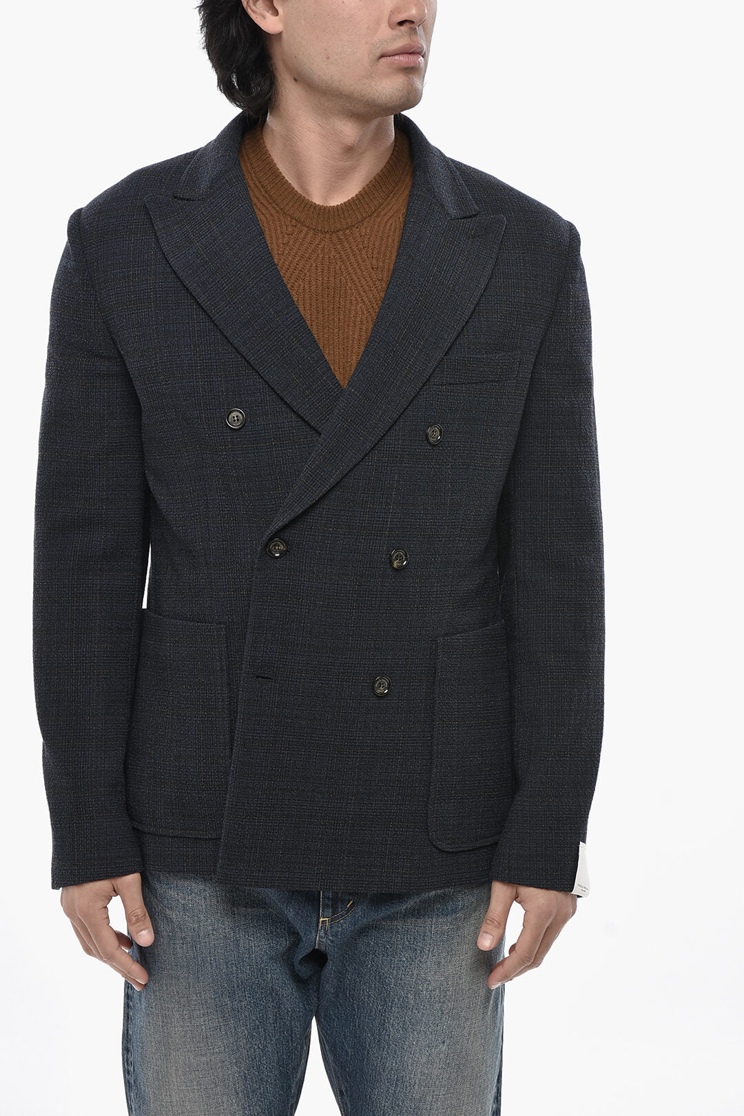 Paolo Pecora 2405~Wool-Blend Double-Breasted Blazer with Check Pattern