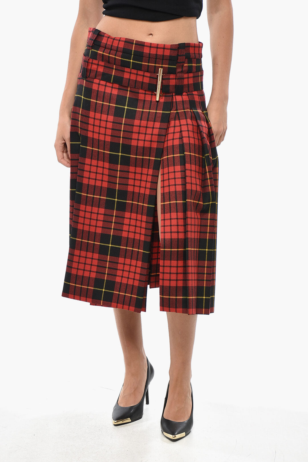 Alexander McQueen 2550~Tartan Midi Wrap Skirt With Pleated Design