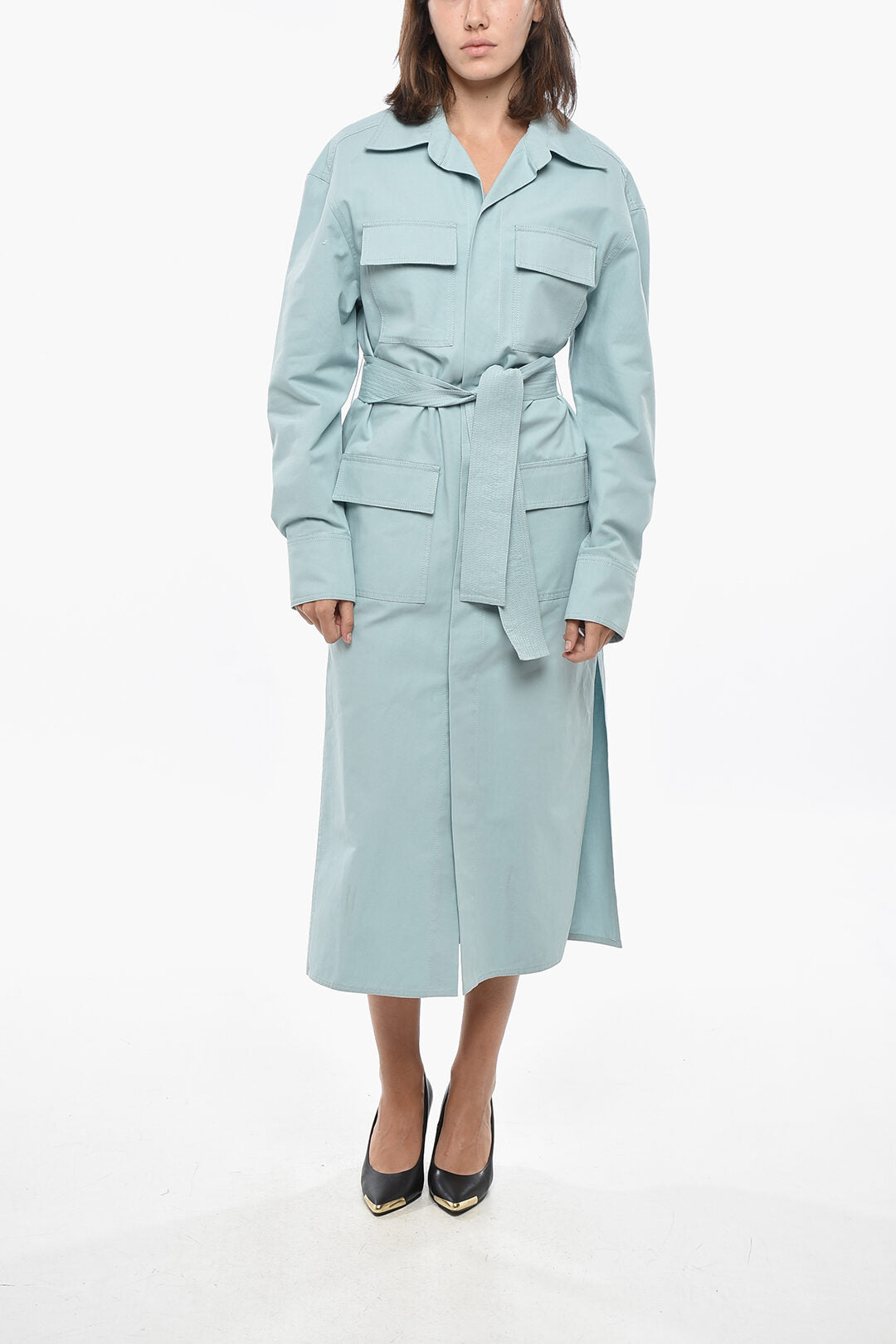 Super Blond 2750~Cotton Shirt Dress with Utility Pockets and Belt