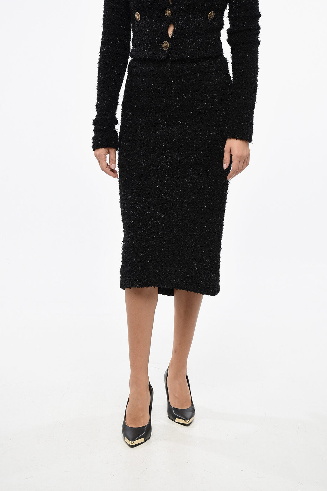 Balenciaga 3500~Lurex Knit Midi Skirt with Zip and Back Slit