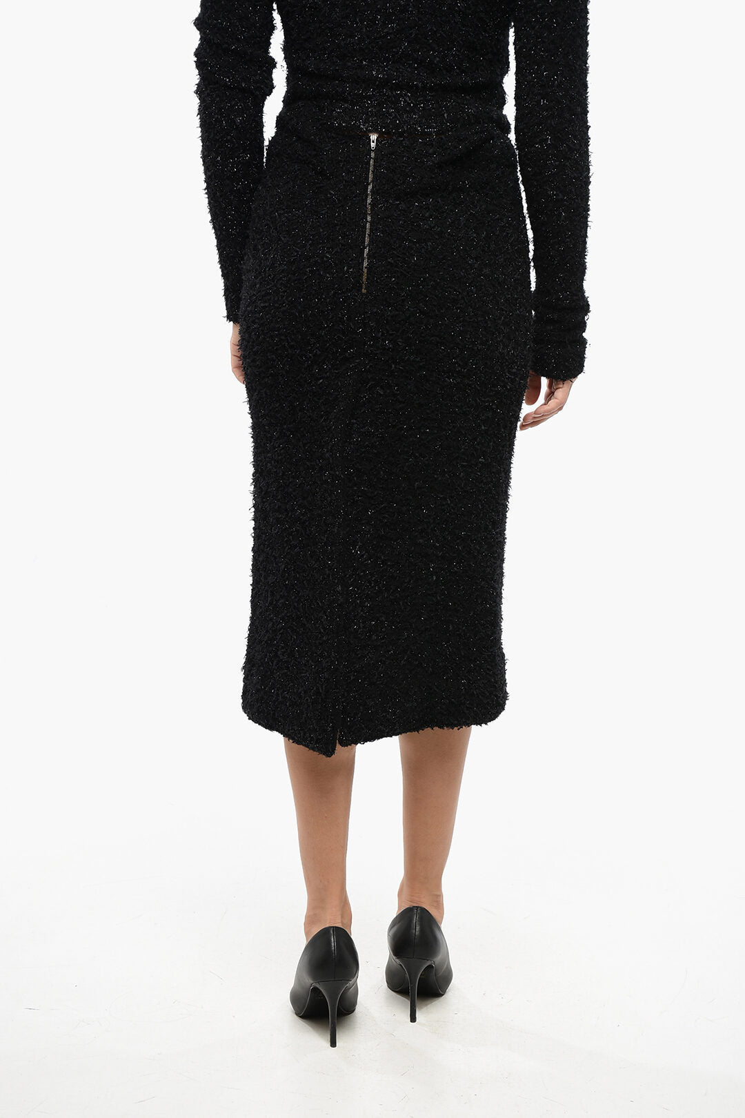 Balenciaga 3500~Lurex Knit Midi Skirt with Zip and Back Slit, view 2