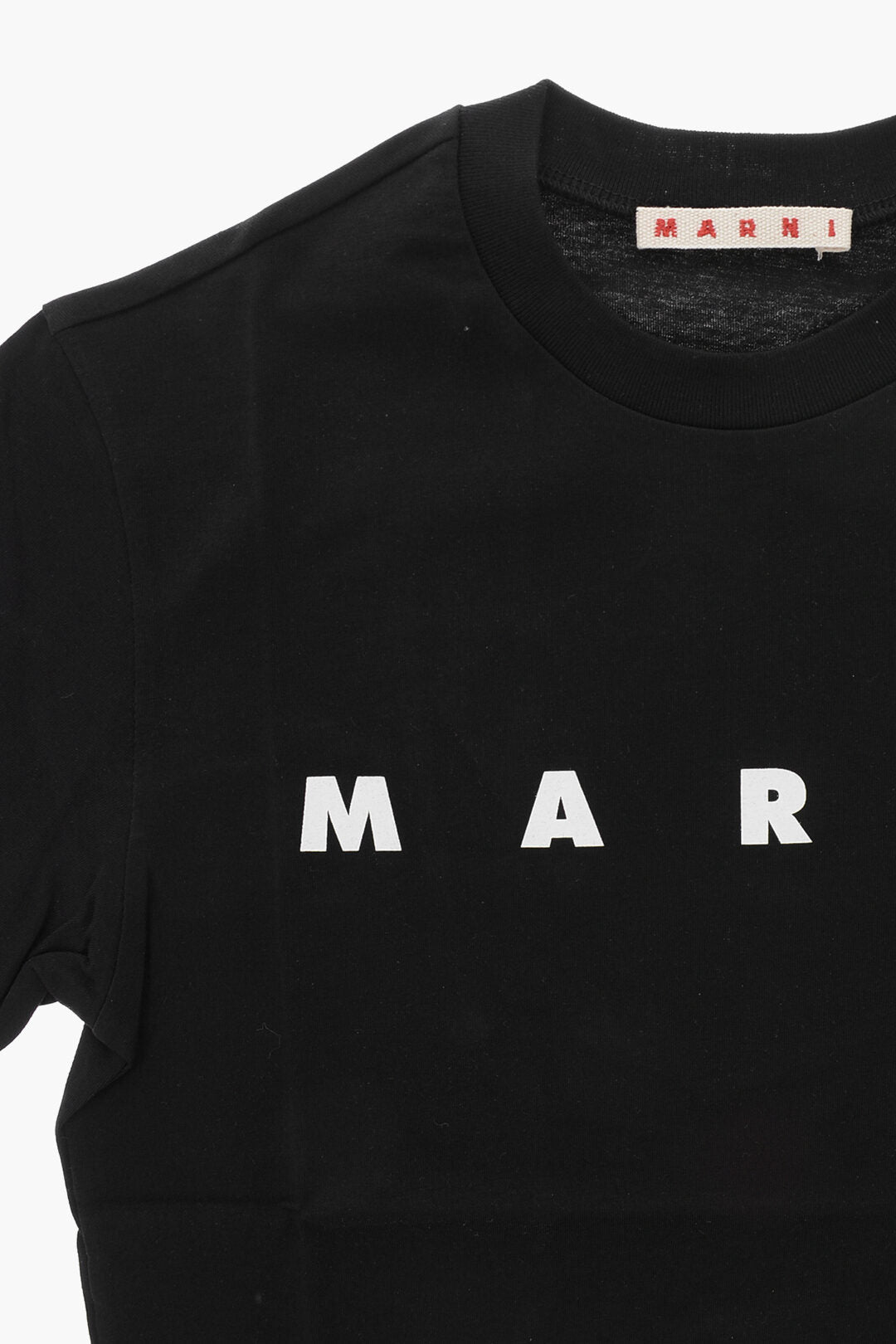 Marni Kids 0115~Solid-Color Crewneck T-Shirt With Contrast Logo