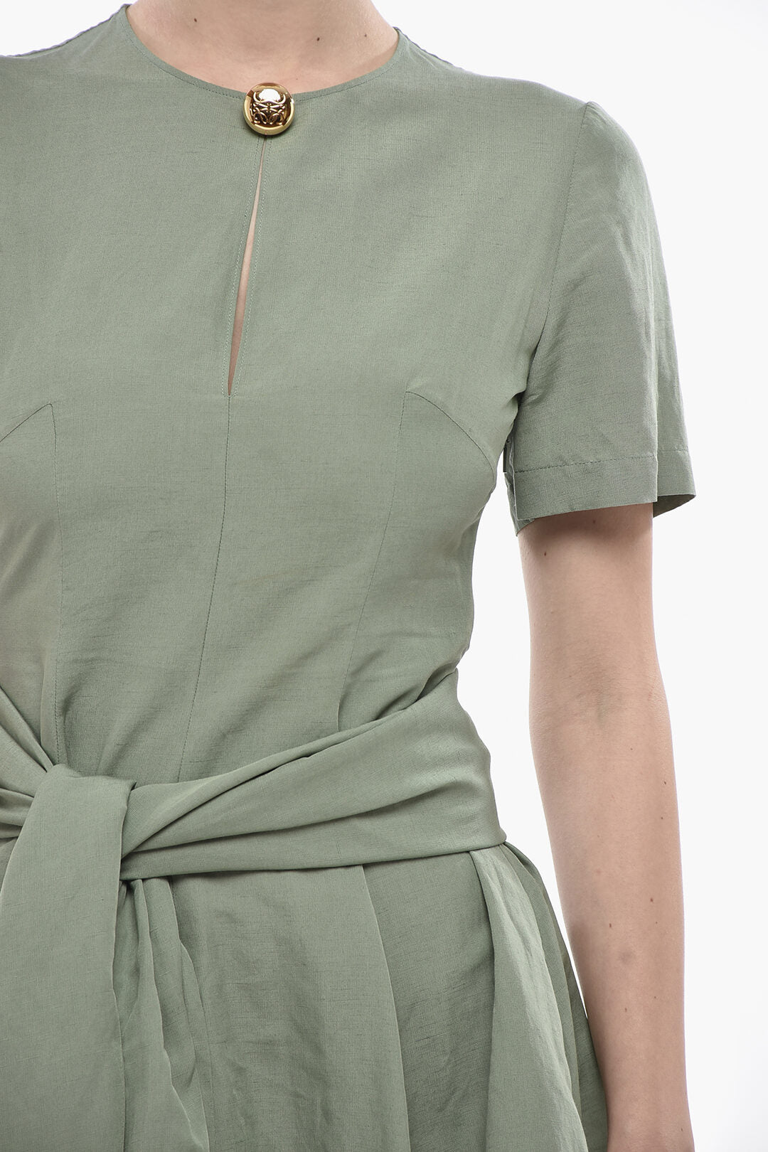 Loewe 2850~Linen-Blend Midi Dress With Front Knot, view 2