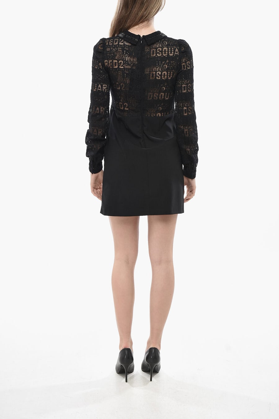 Dsquared2 3500~Lace Mini Shirt Dress with Patch Pockets, view 2