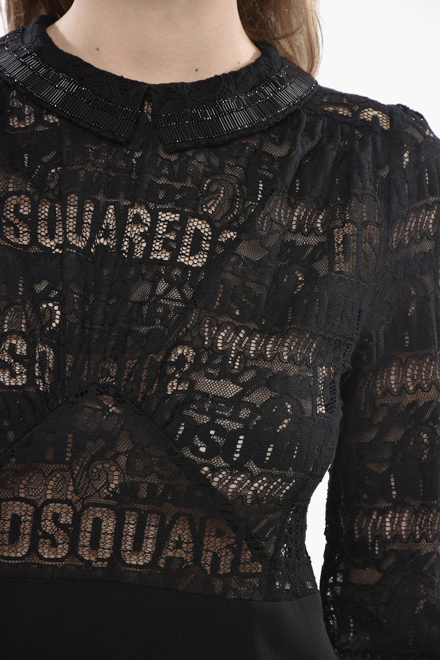 Dsquared2 3500~Lace Mini Shirt Dress with Patch Pockets, view 3