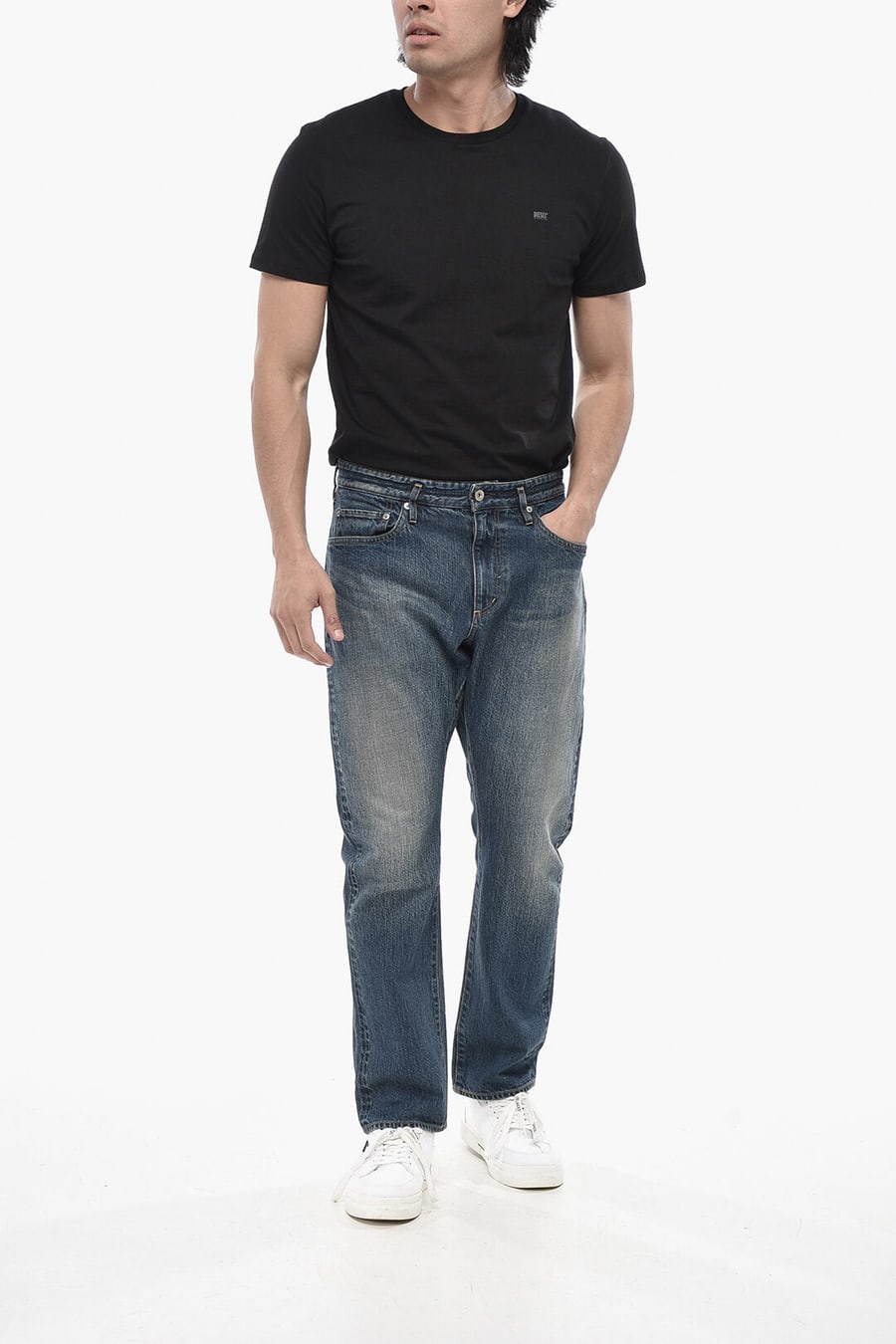 Nonnative 2500~Regular-Fit Jeans with 19cm Logo Button, view 4