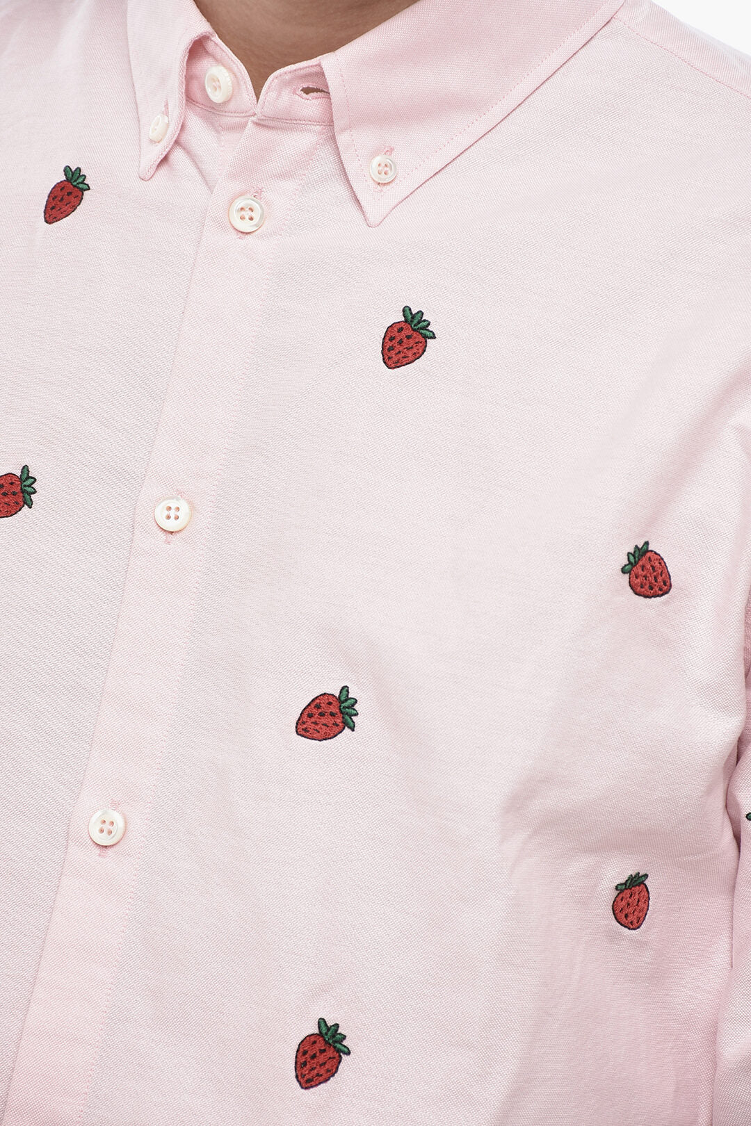 Dsquared2 3050~Button-Down Shirt RELAX DAN In Solid Color With All-Over Strawberry Embroidery