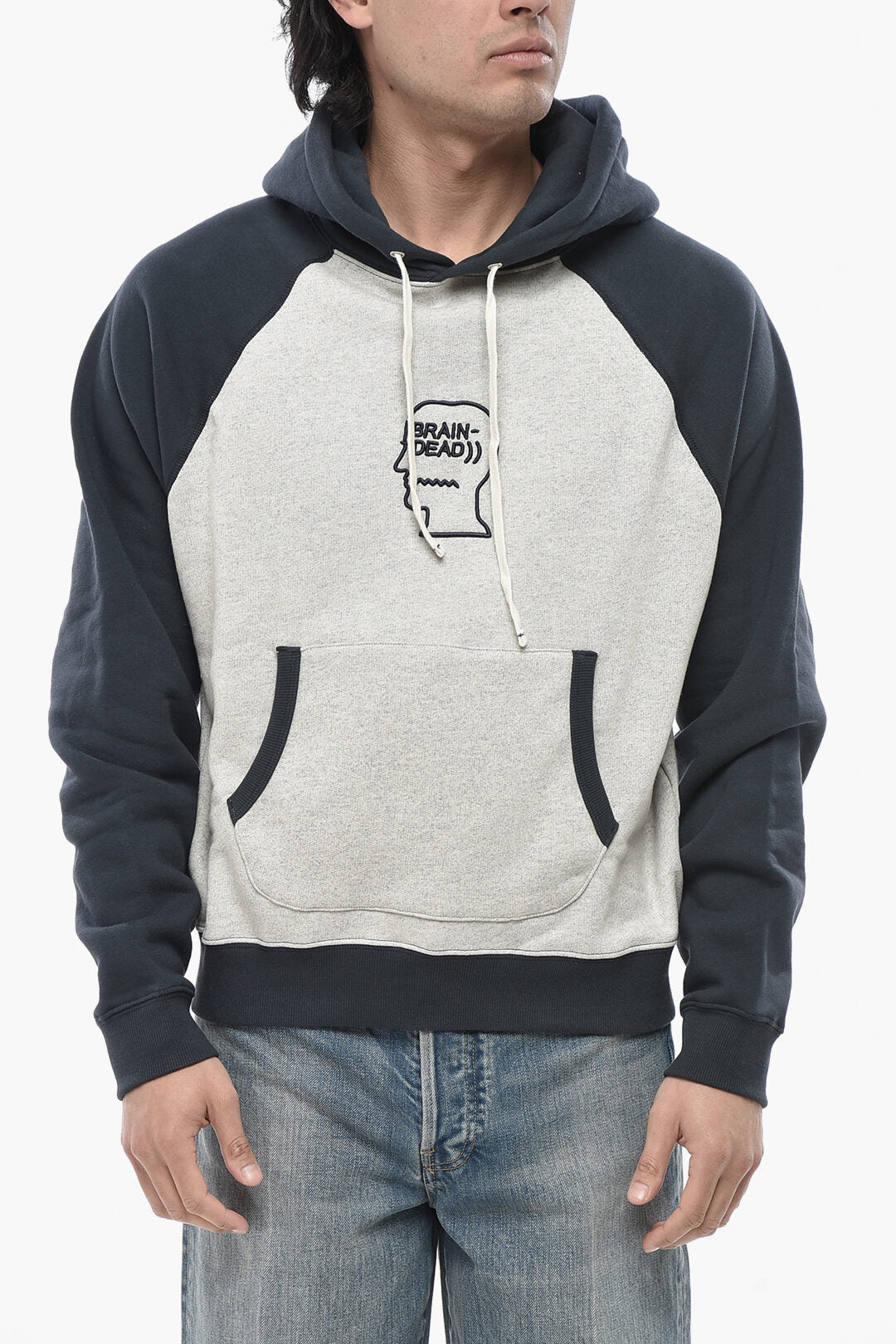 Brain Dead 2405~Two-Tone Cotton Fleece Hoodie with Embossed Logo