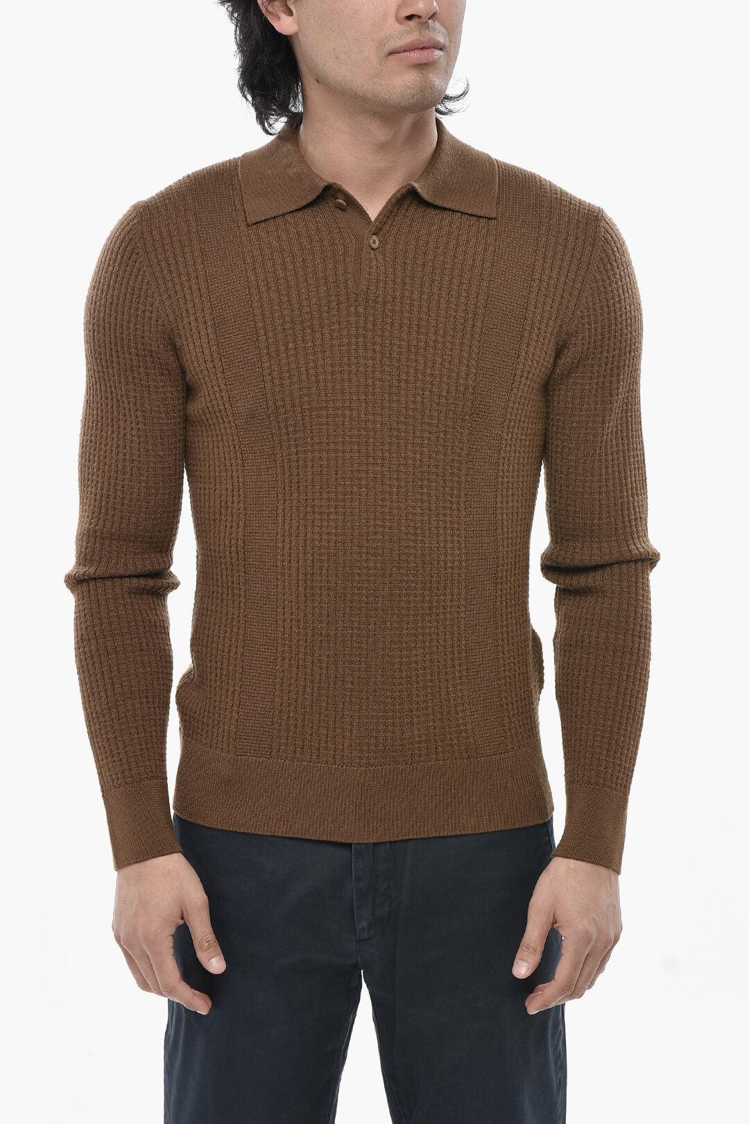 Paolo Pecora 2405~Virgin Wool Sweater With Polo Collar