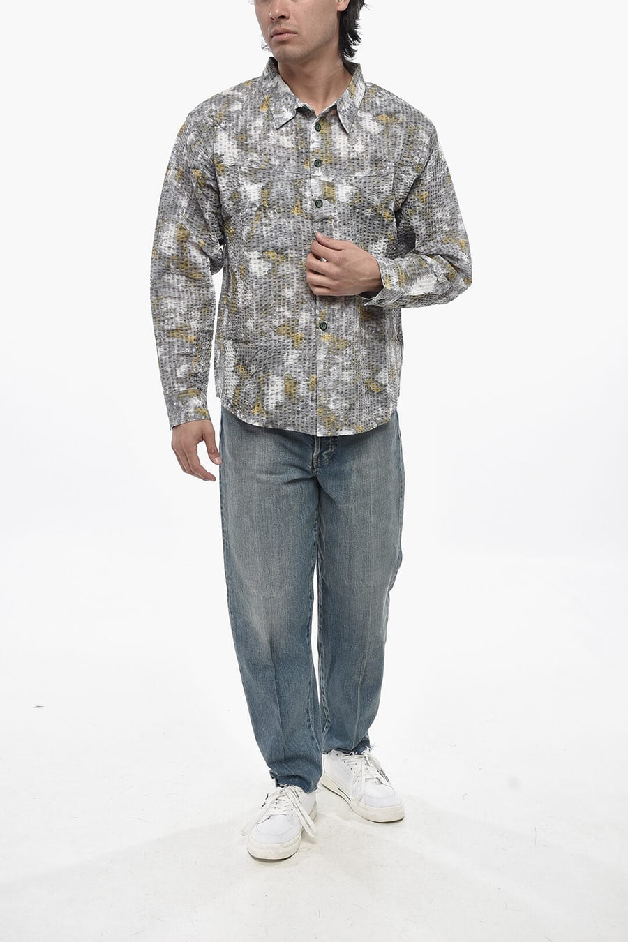 Brain Dead 2470~Honeycomb Cotton Shirt DISTORTED HEAT with Double Pocket, view 3