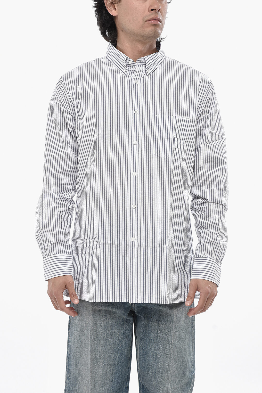 Paolo Pecora 2405~Striped Shirt with Button-Down Collar