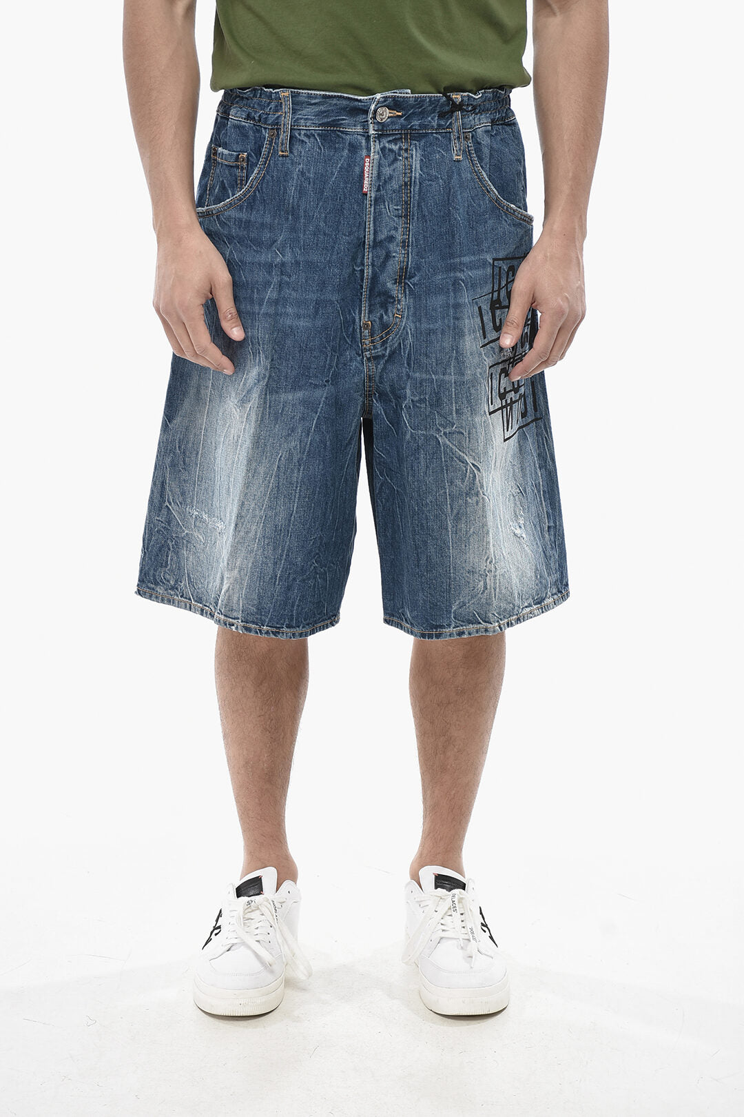Dsquared2 2405~5-Pocket Denim Shorts with Logo Button