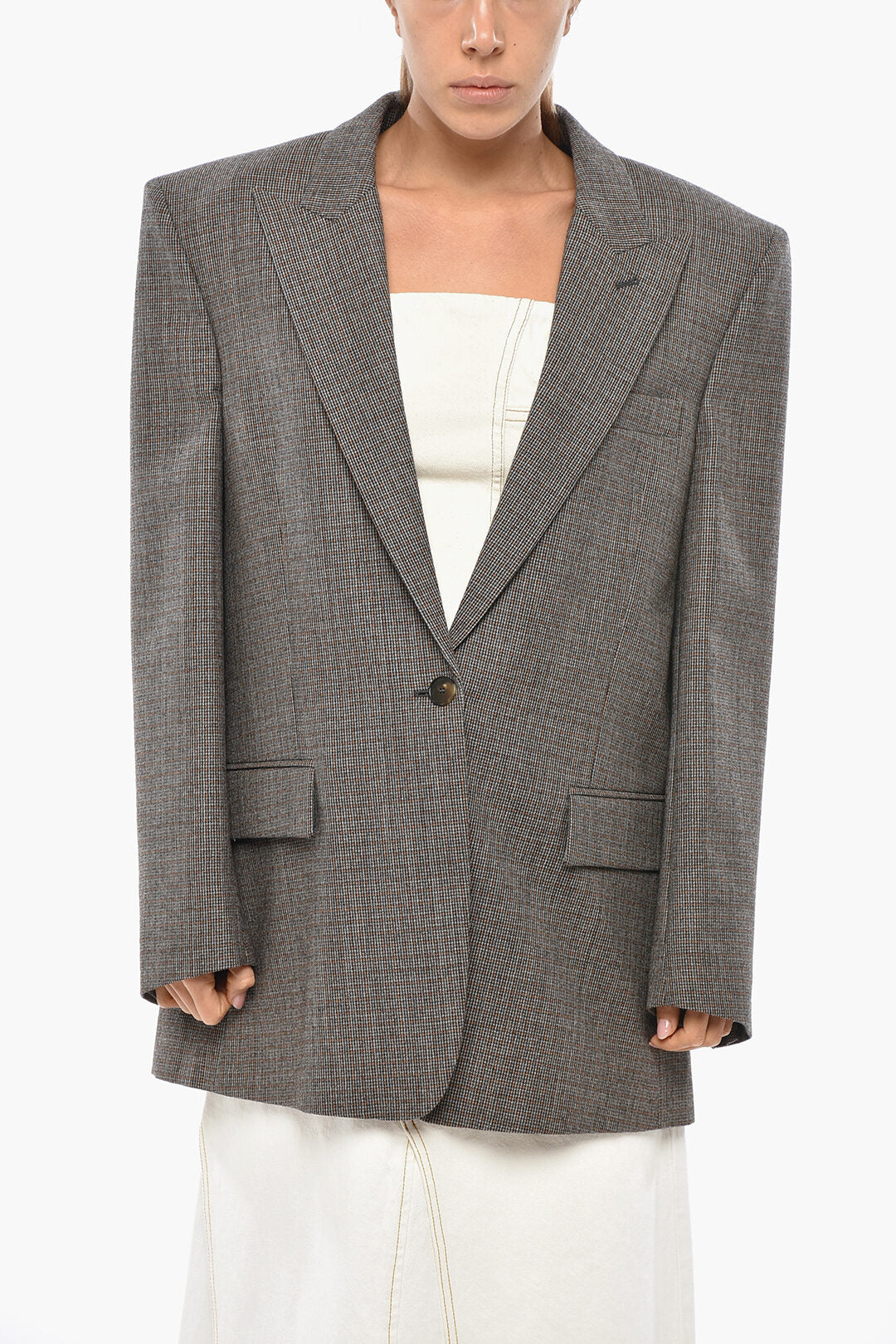 Stella McCartney 2405~Oversized Houndstooth Blazer with Padded Shoulders