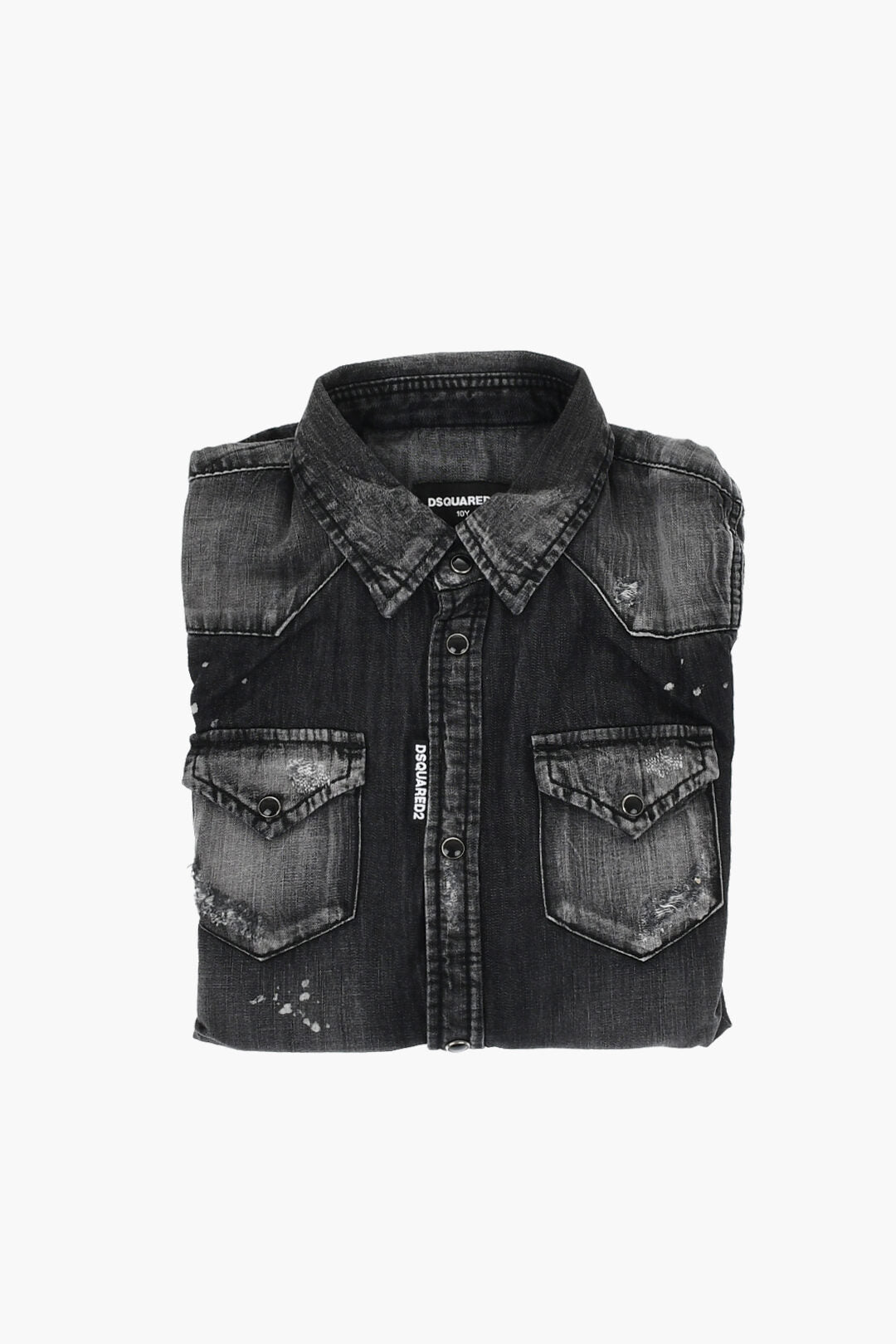 Dsquared2 Kids 2470~Painting-Effect Denim Overshirt with Snap Buttons