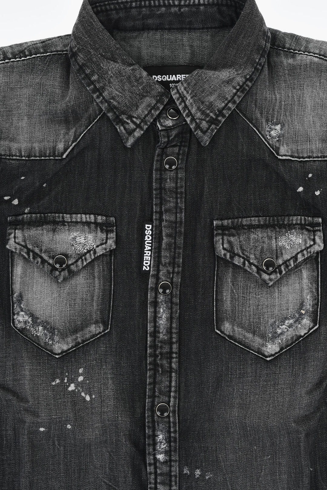Dsquared2 Kids 2470~Painting-Effect Denim Overshirt with Snap Buttons