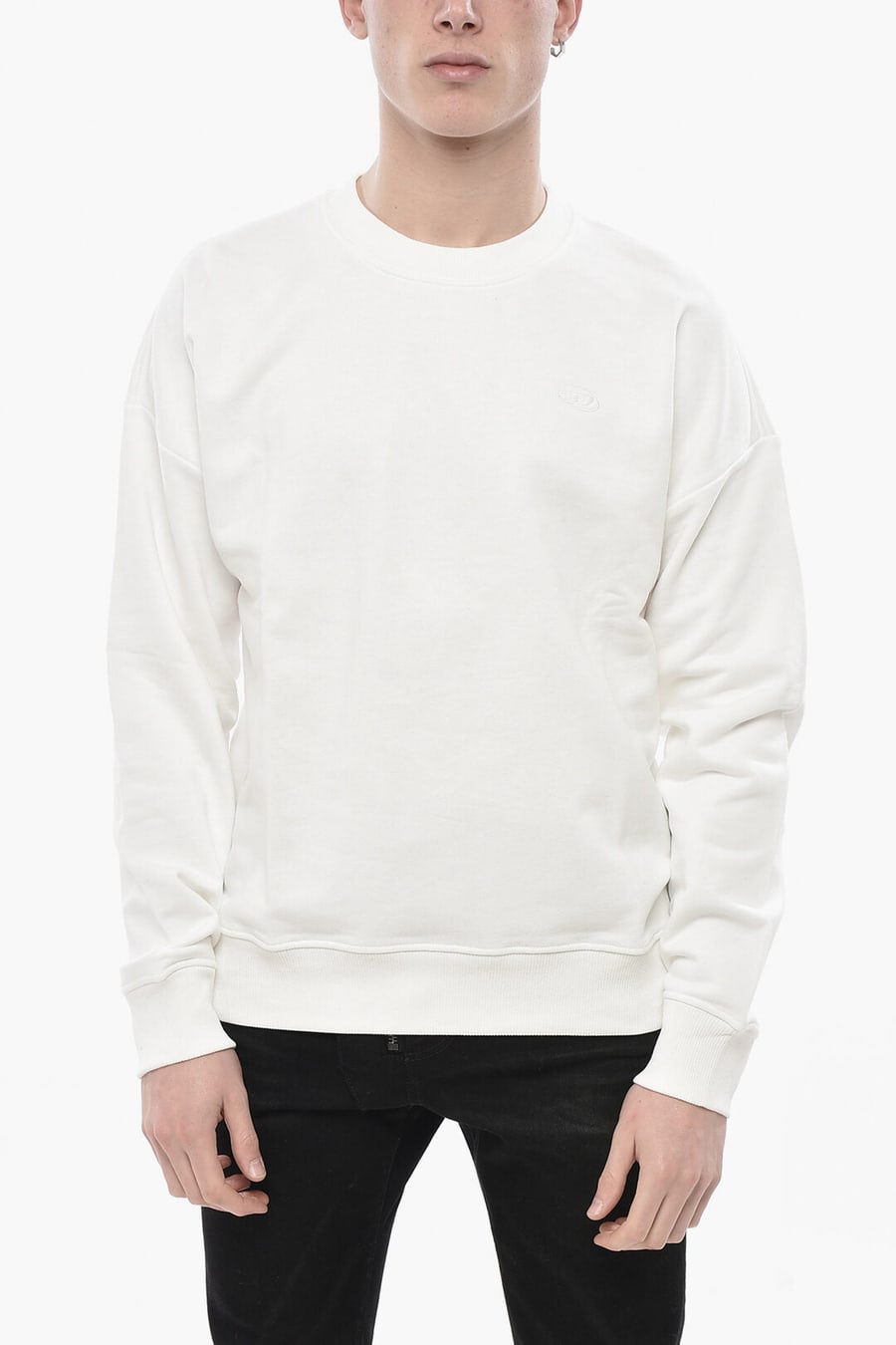 Diesel 2405~Brushed Cotton Crew Neck Sweatshirt S-ROB-MEGOVAL-D with Maxi Embroidery