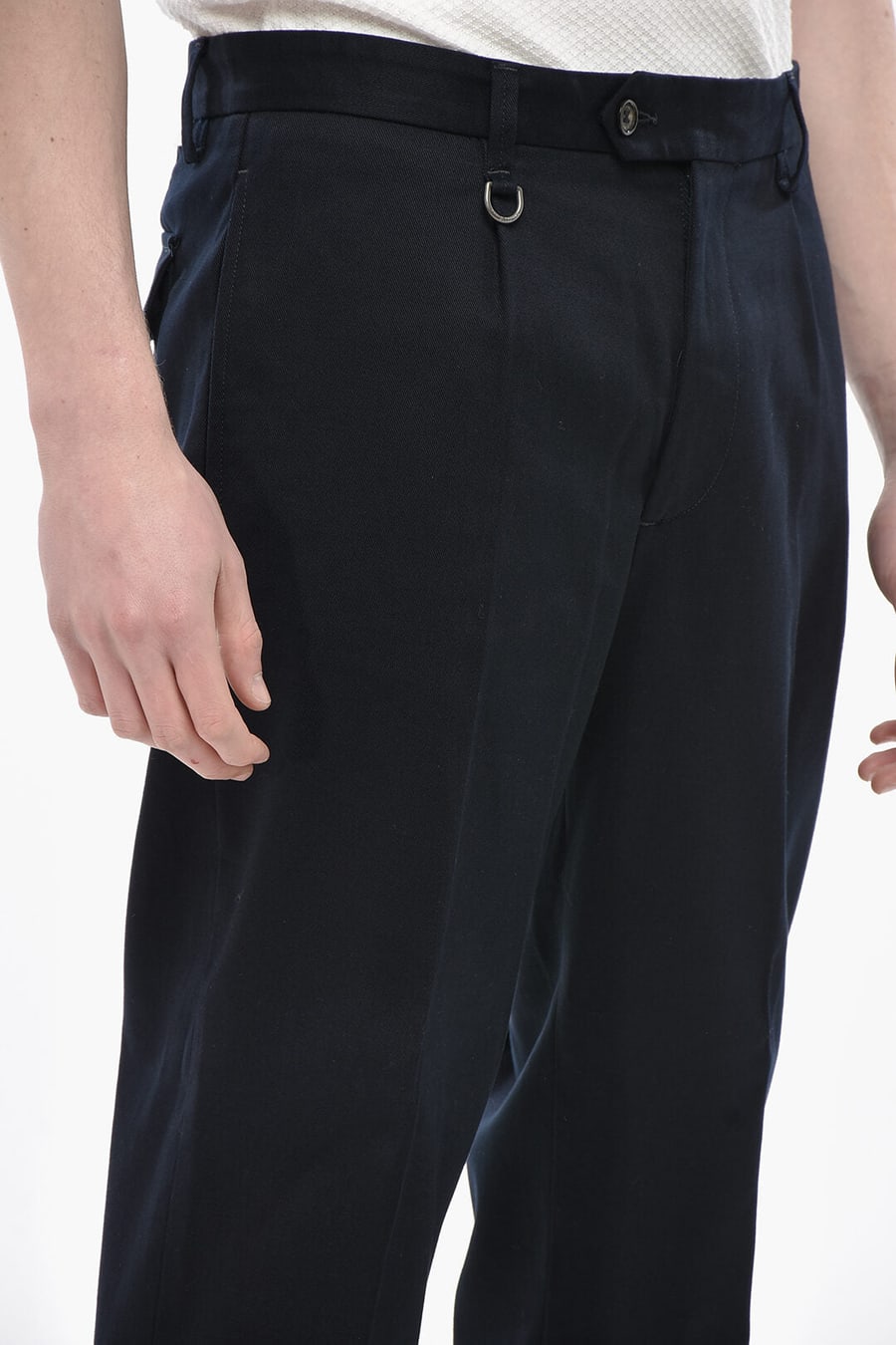 Paolo Pecora 2405~Cotton-Blend Trousers With Single Pleat And Belt Loops