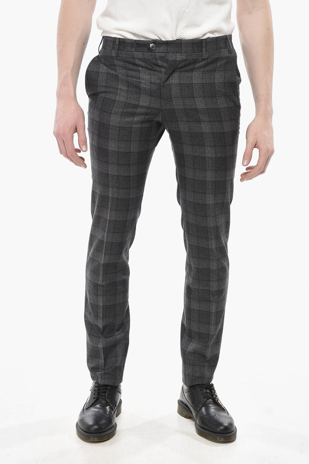 Corneliani 2470~Virgin Wool Pants ACADEMY With Faded Check