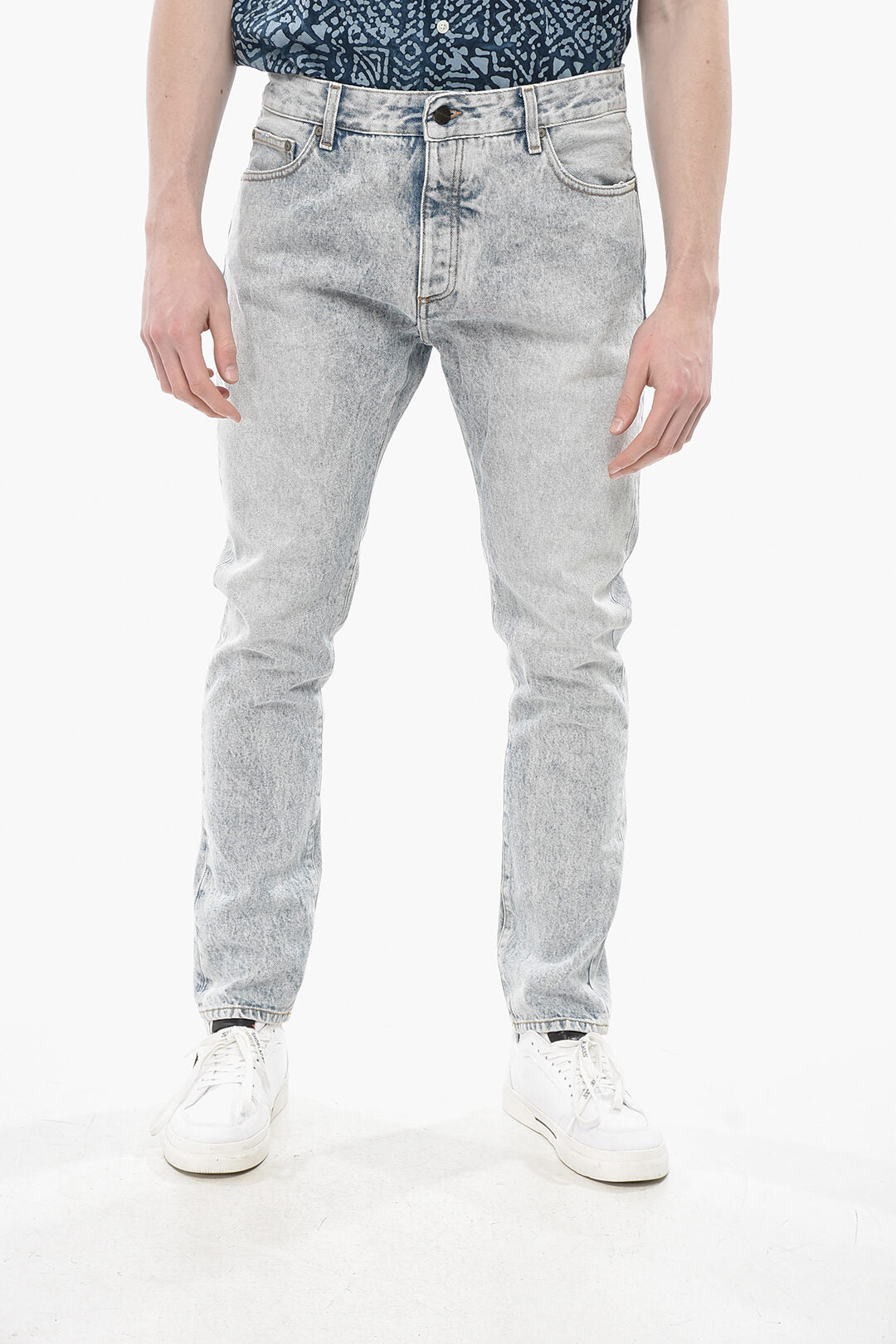 Palm Angels 2750~Denim Skinny Fit Jeans CURVED LOGO Light Wash 15cm
