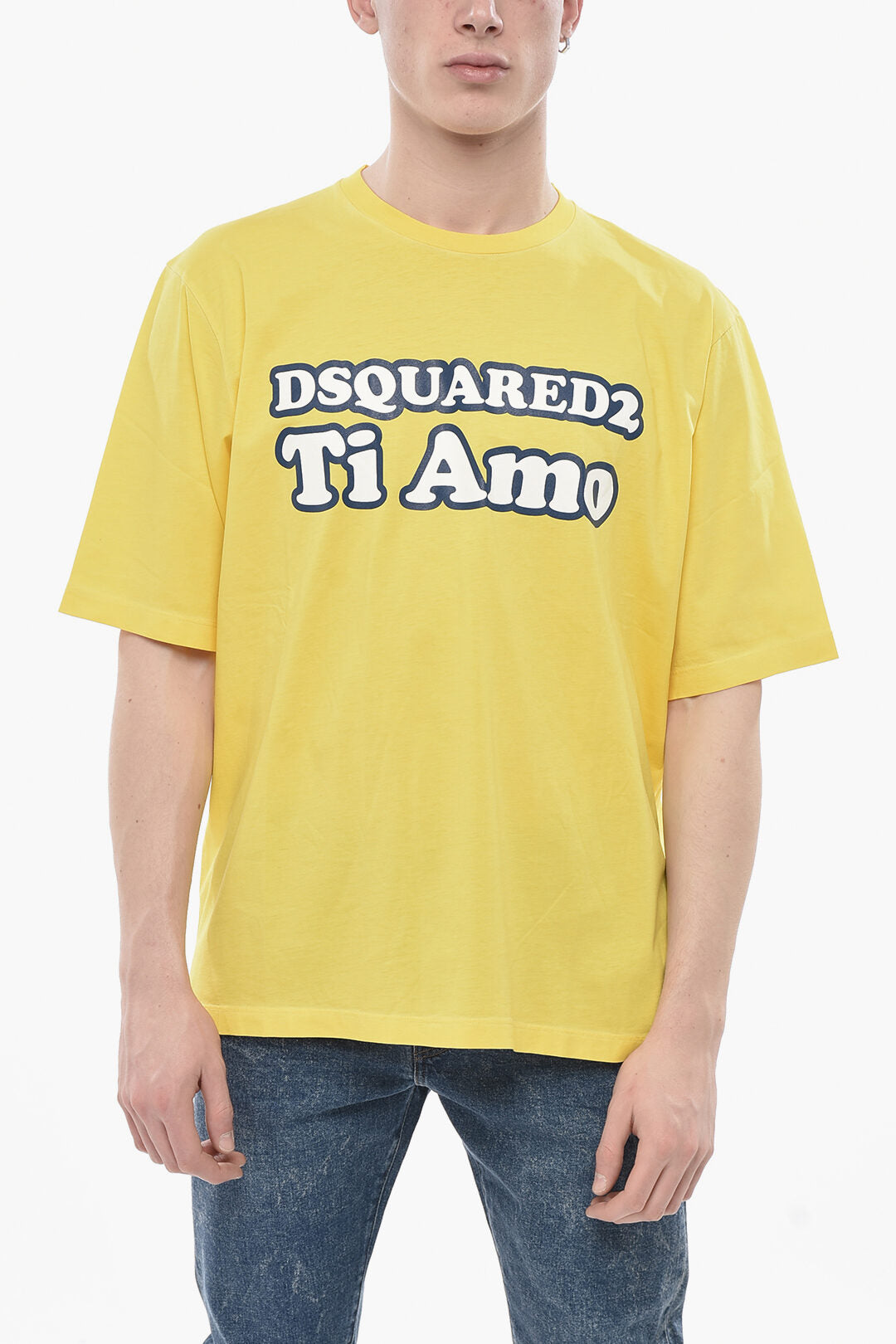 Dsquared2 3000~Crewneck T-Shirt SKATER FIT in Solid Color with Front Print