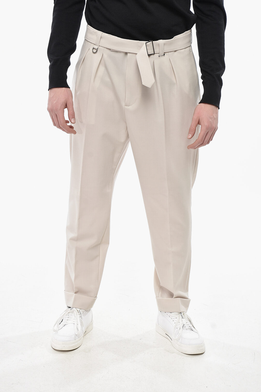 Paolo Pecora 2500~Wool-Blend 4-Pocket Trousers With Belt