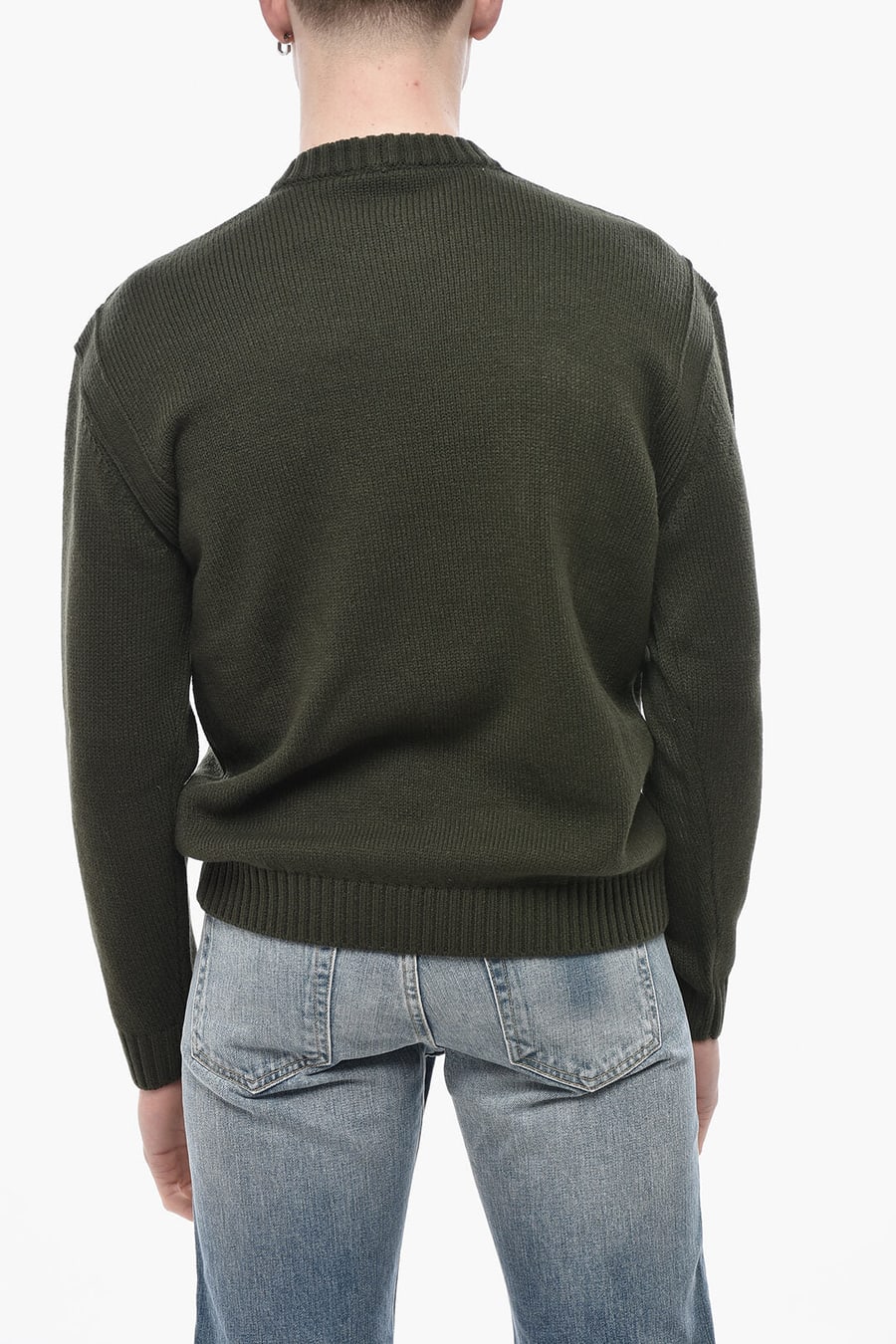 Paolo Pecora 2850~Solid Wool-Blend Crew Neck Sweater, view 2