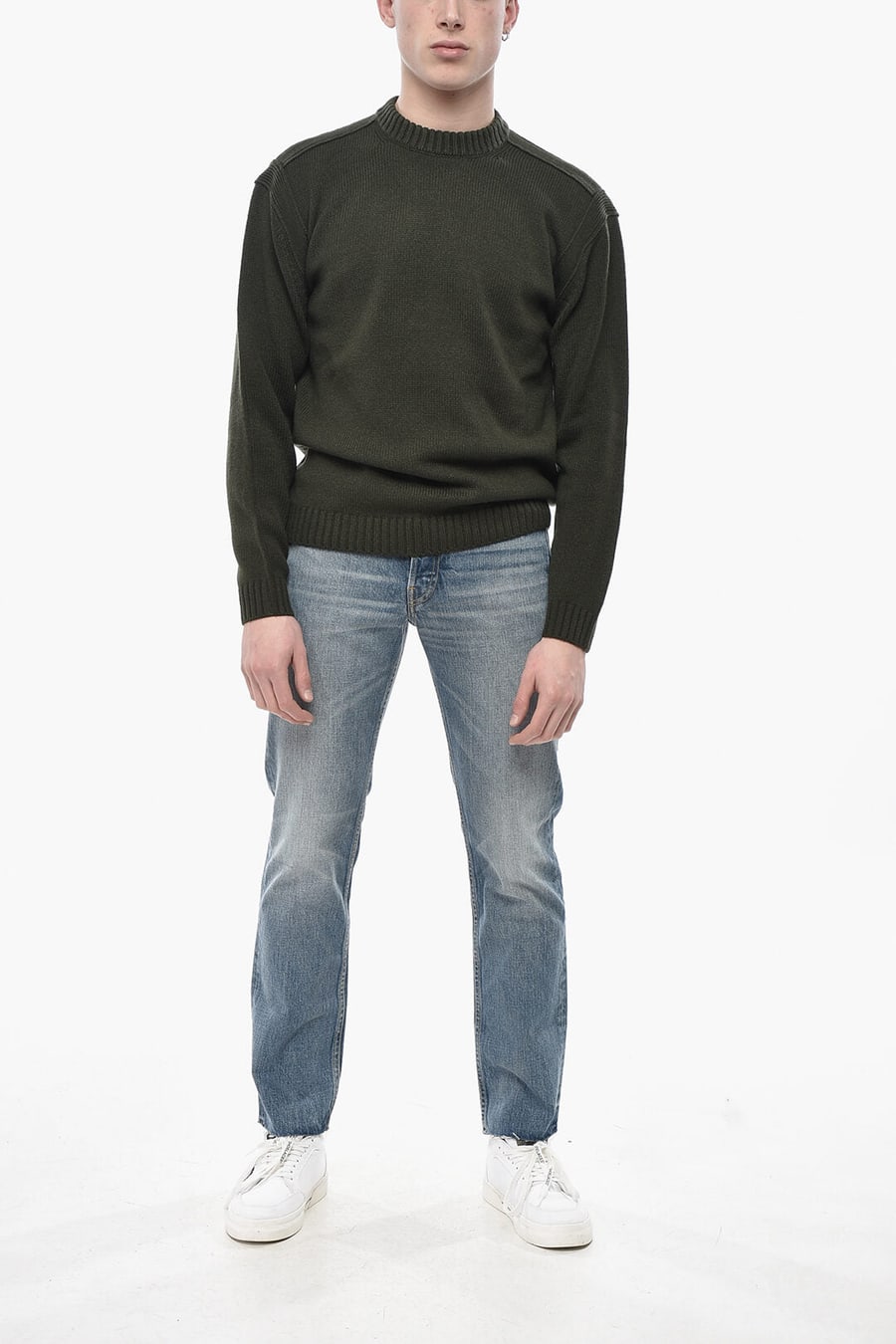 Paolo Pecora 2850~Solid Wool-Blend Crew Neck Sweater, view 4
