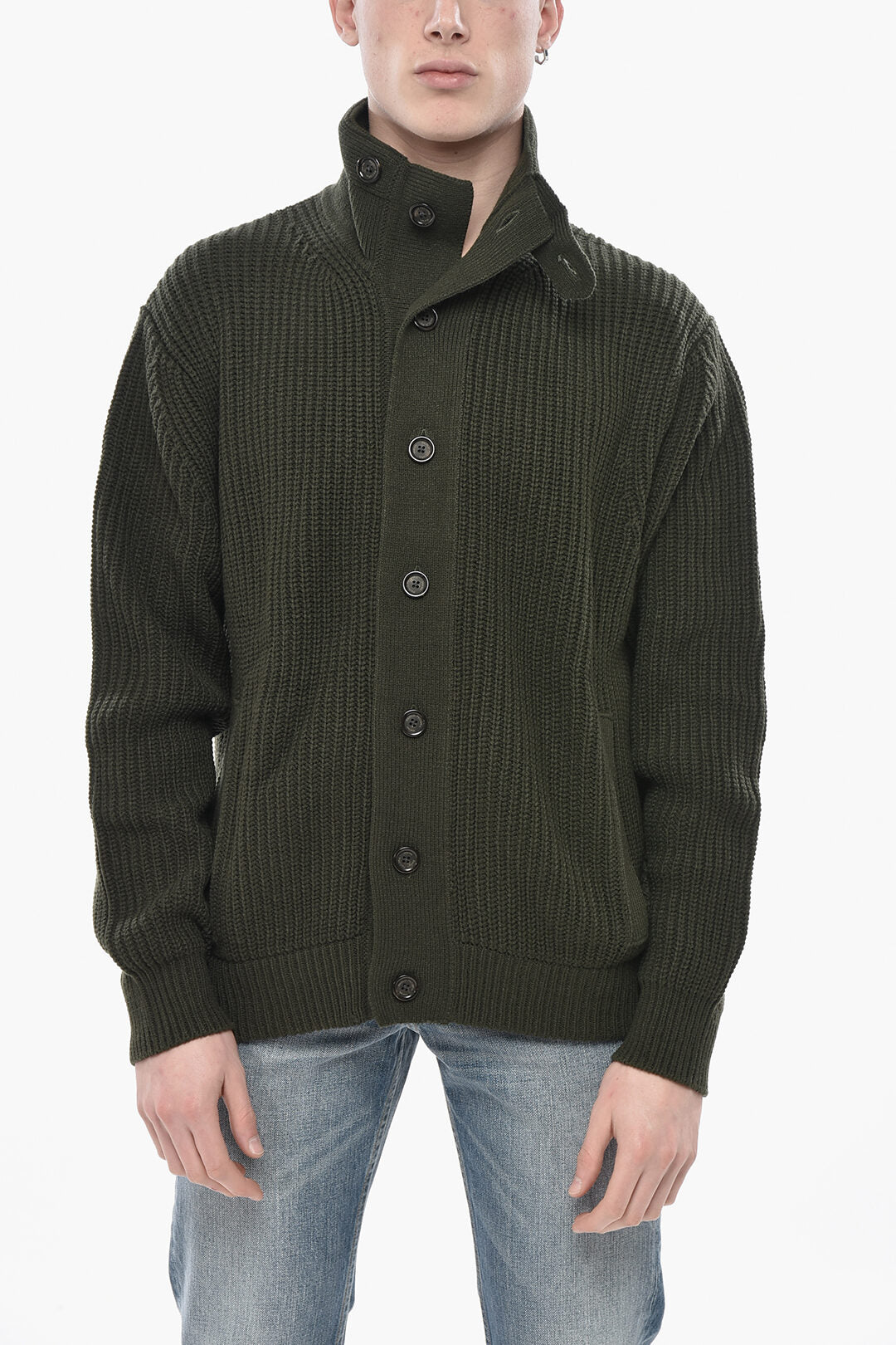 Paolo Pecora 2850~Wool-Blend High-Neck Cardigan