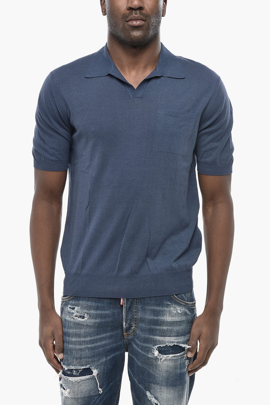 Altea 2405~Solid Open-Collar Polo with Chest Pocket