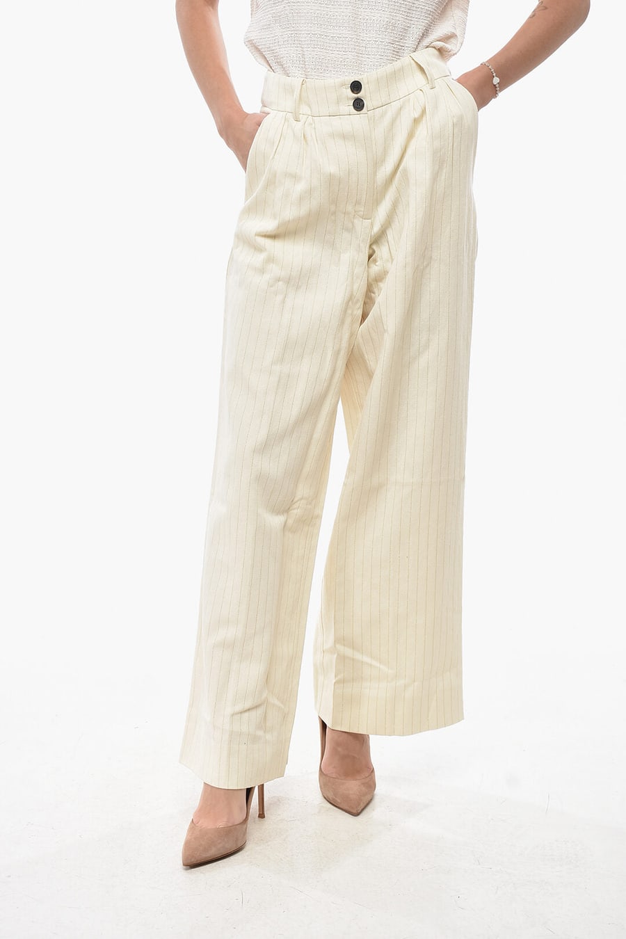 AllSaints 2405~Cropped Fit Trousers PAYTON with Lurex Pinstripe