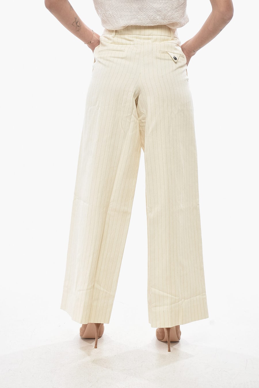 AllSaints 2405~Cropped Fit Trousers PAYTON with Lurex Pinstripe, view 2