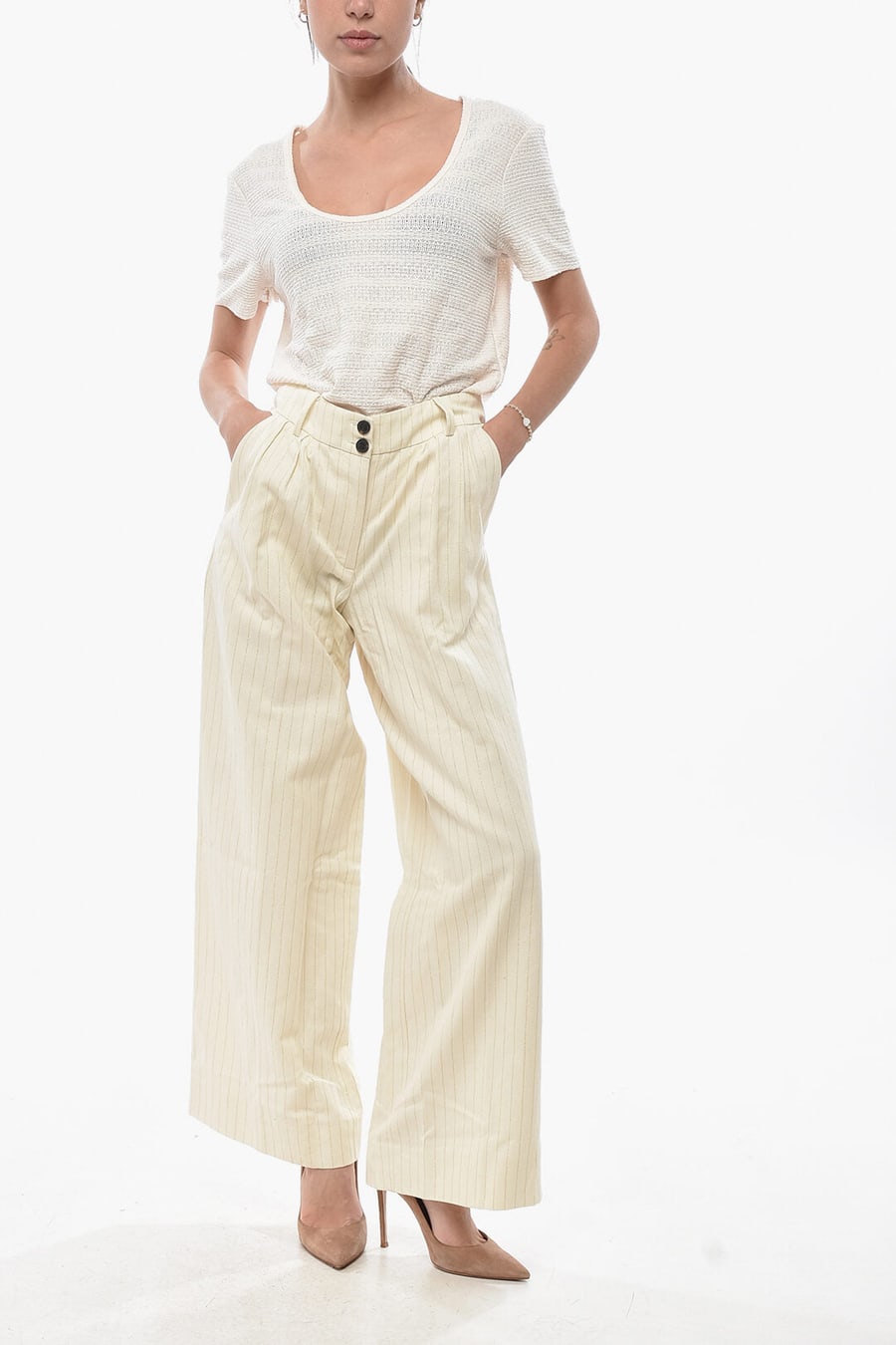 AllSaints 2405~Cropped Fit Trousers PAYTON with Lurex Pinstripe, view 4