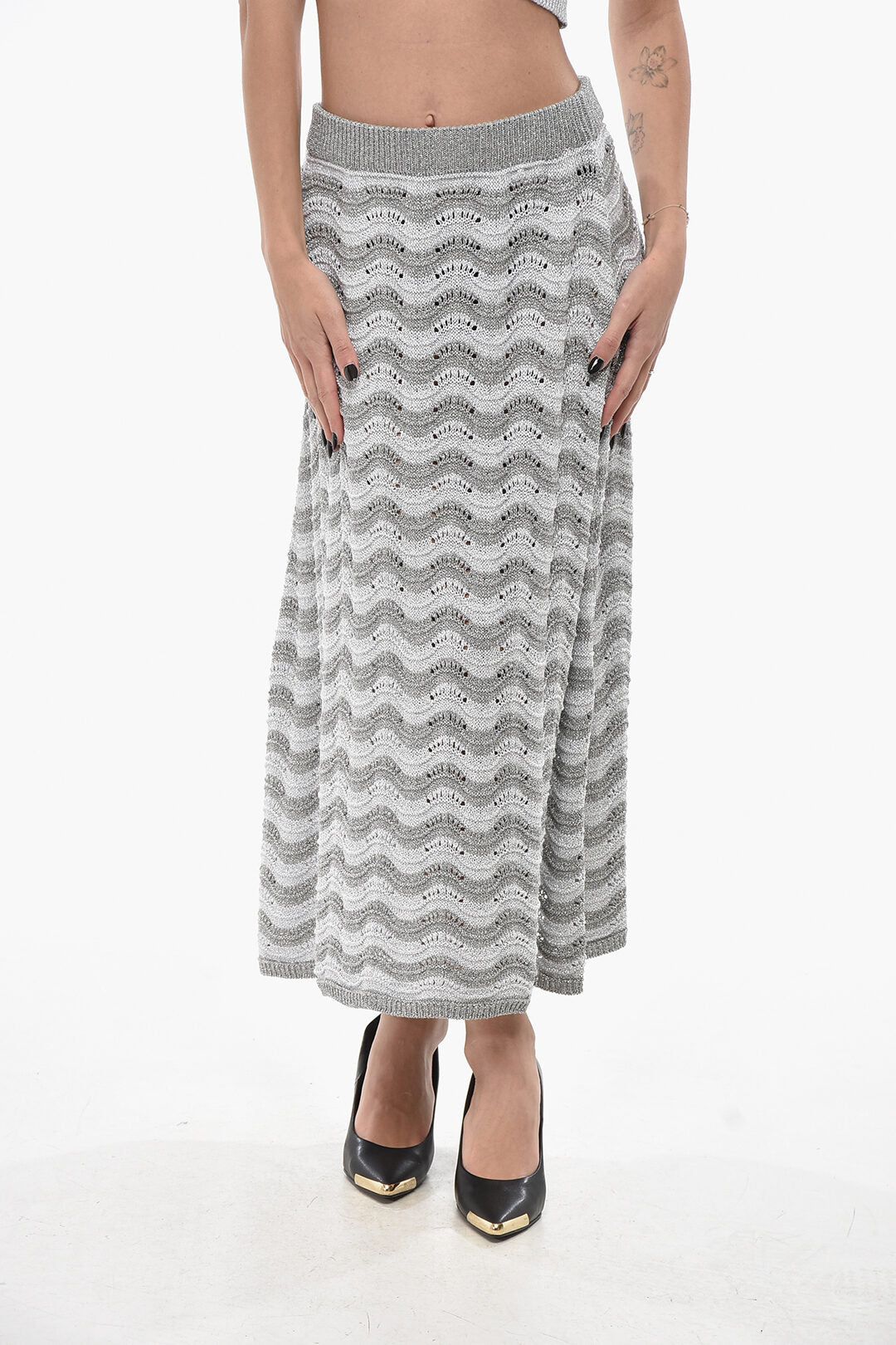 Colour Market 3050~Lurex Midi Skirt with Elastic Waist