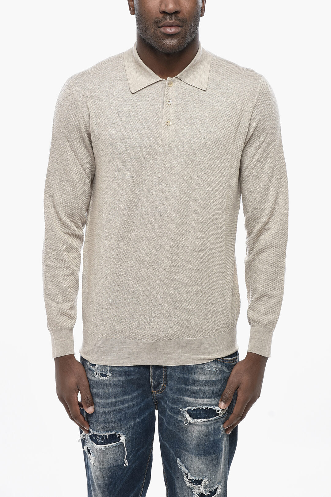 Altea 2500~Three-Button Cashmere-Blend Sweater with Polo Collar