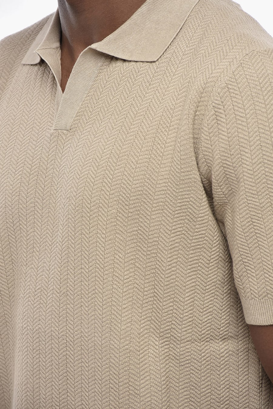 Altea 2500~Chevron-Pattern Polo with Open Collar, view 3