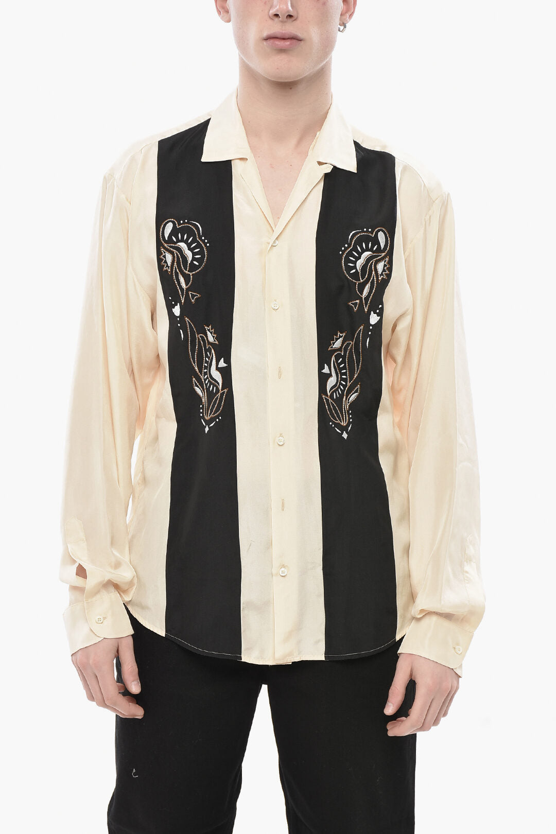 Dsquared2 3500~Two-Tone Silk Shirt with Embroidery