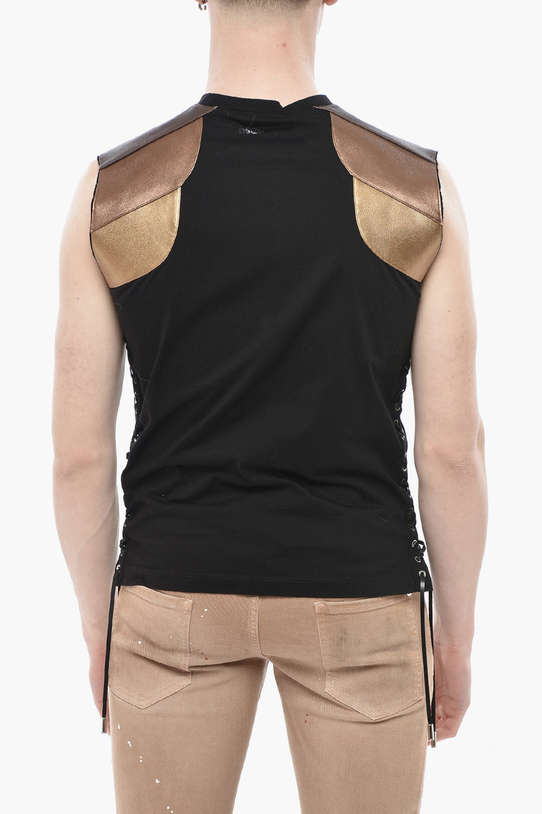Dsquared2 3500~Crew-Neck Cotton T-Shirt with Metallic Details, view 2