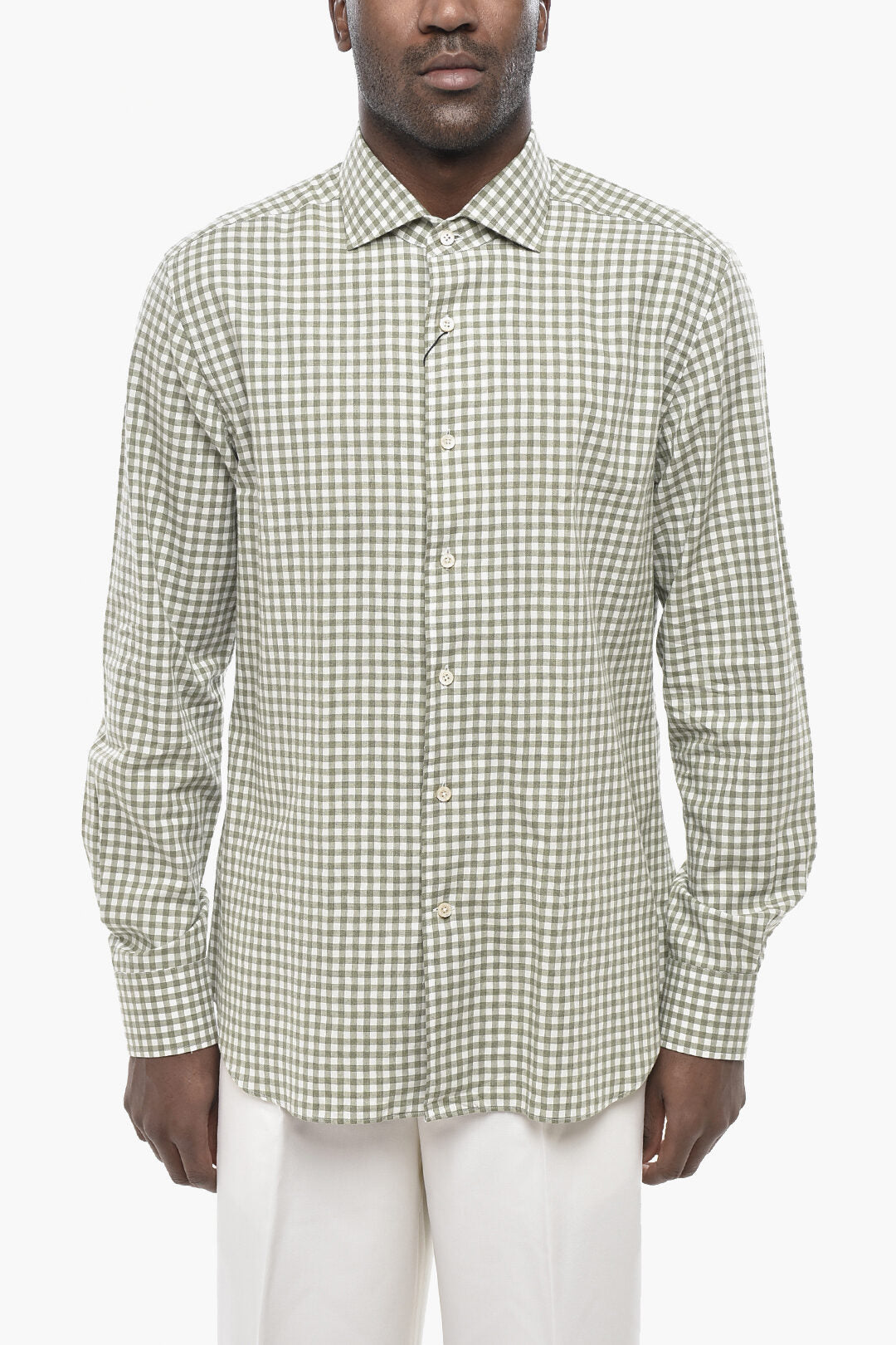 Corneliani 2850~ID Vichy Check Shirt With French Collar