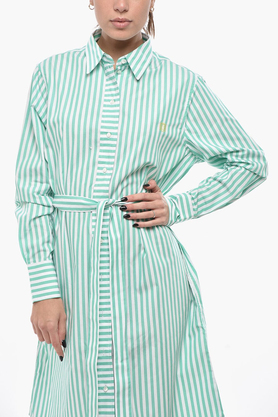 Ines de la Fressange 2750~Awning-Striped Shirt Dress AMOUR with Belt, view 4