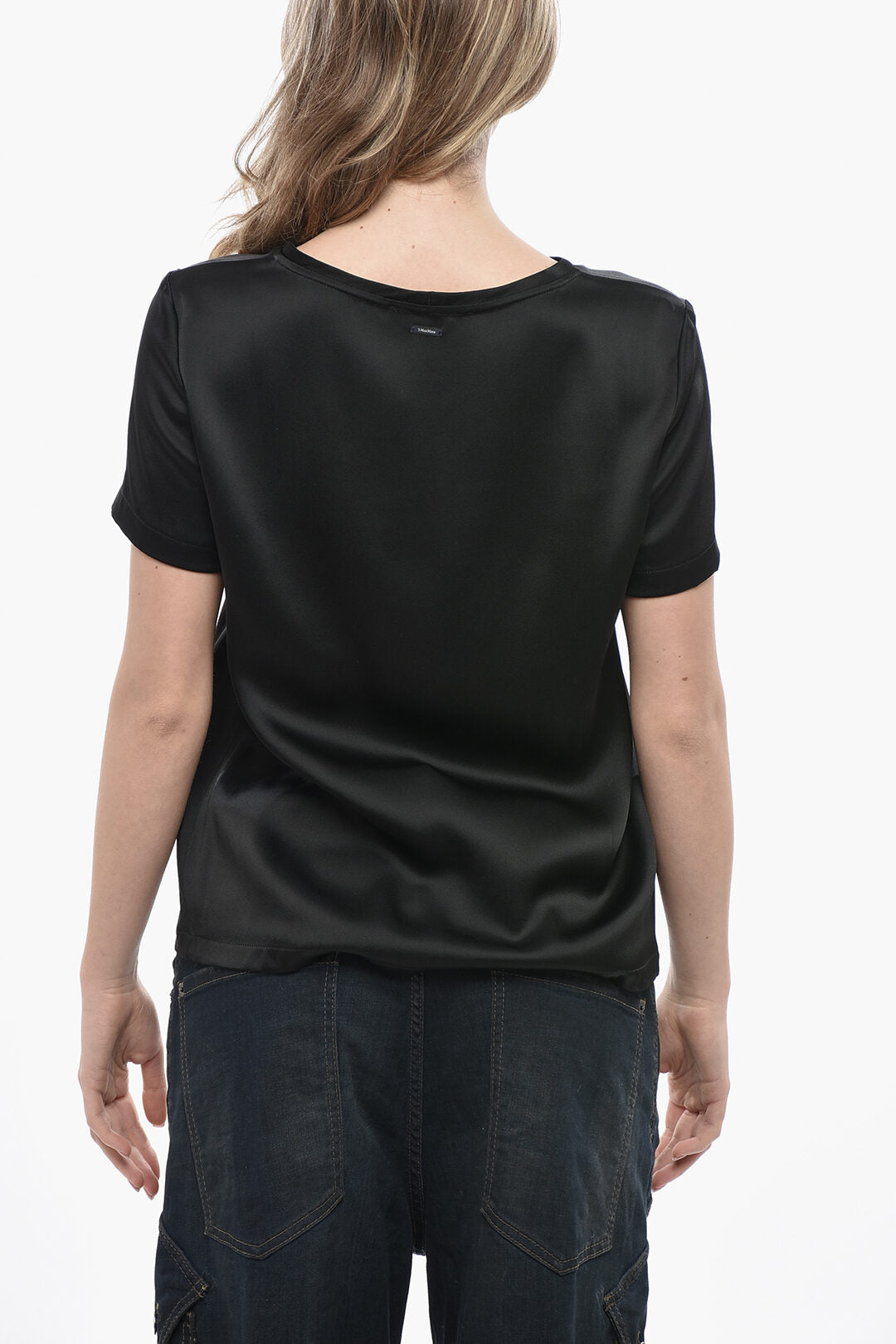Max Mara 3500~S Satin Crewneck Solid-Color T-Shirt, view 2