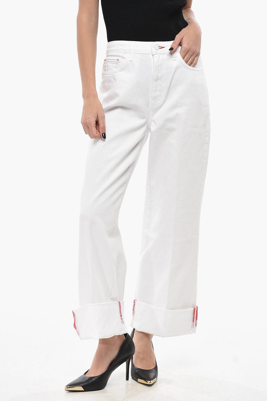 L'Agence 2405~Cropped-Fit Jeans with 28cm Turn-Up