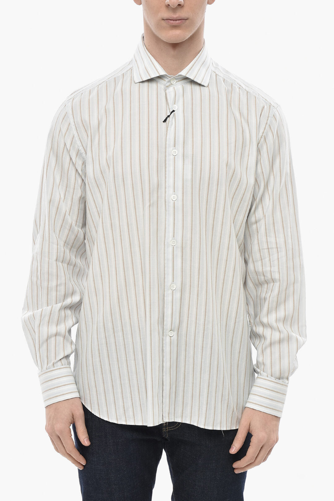 Corneliani 3250~CIRCLE Striped Cotton Poplin Shirt
