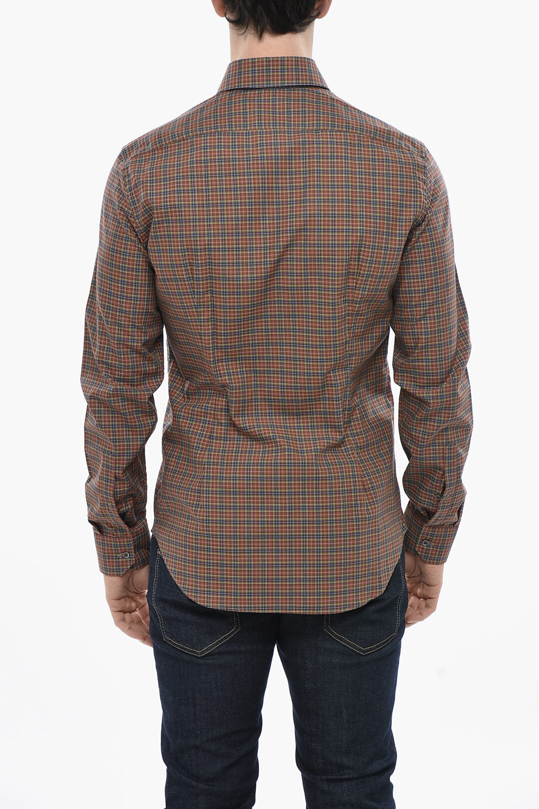 Corneliani 3250~ID Slim Fit Plaid Shirt with French Collar, view 2